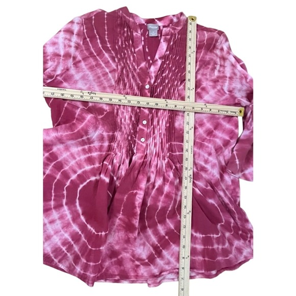 Chicos Size 3 Pink‎ Tie Dye Pleated Tunic Top Blouse Shirt - Picture 4 of 5